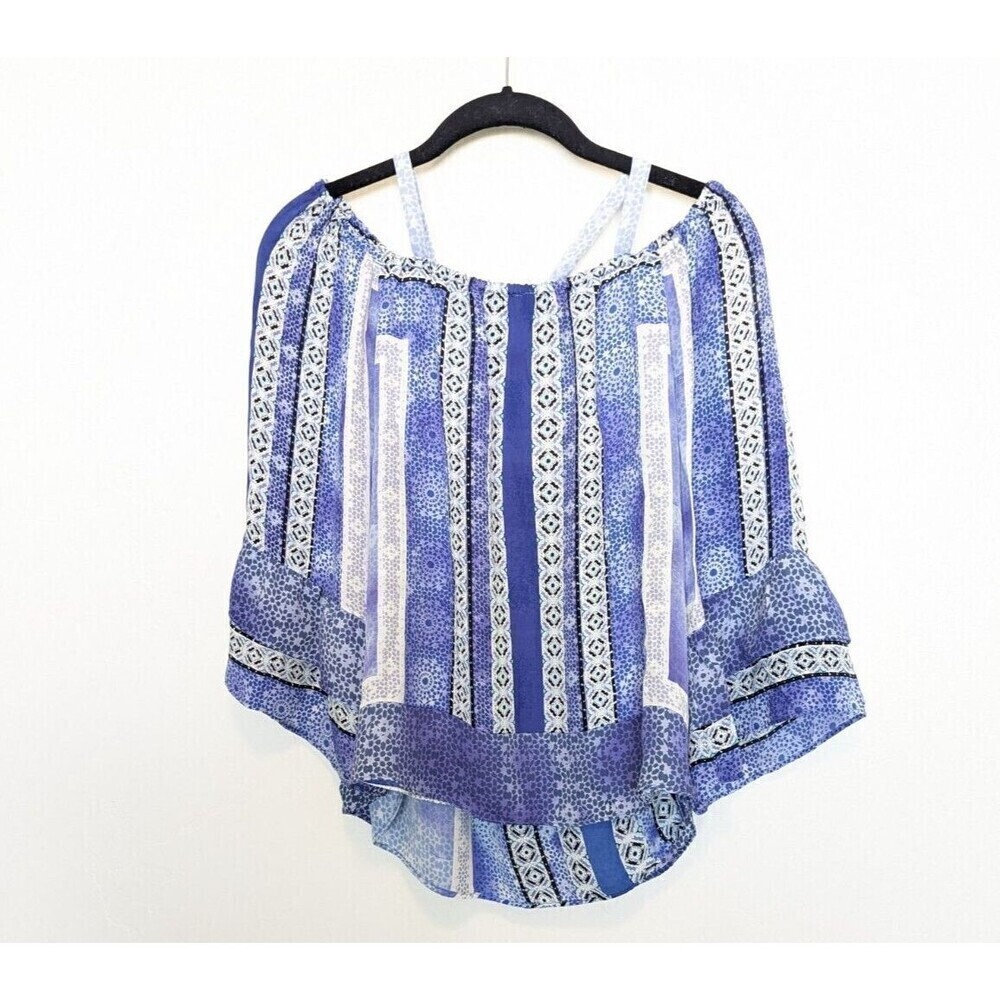 Parker‎ Blouse Womens Extra Small Blue Cold Shoulder Silky Flowy Boho Spring Top